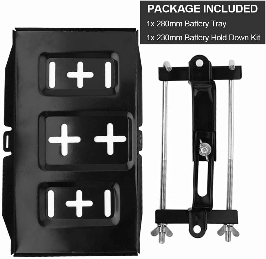THEPRO Battery Hold Down Tray Kit, Corrosion-Resistant Steel Storage Battery Holder Adjustable Bracket Clamp for Car, Boat, Marine (23cm Bolt with 28cm Battery Tray)