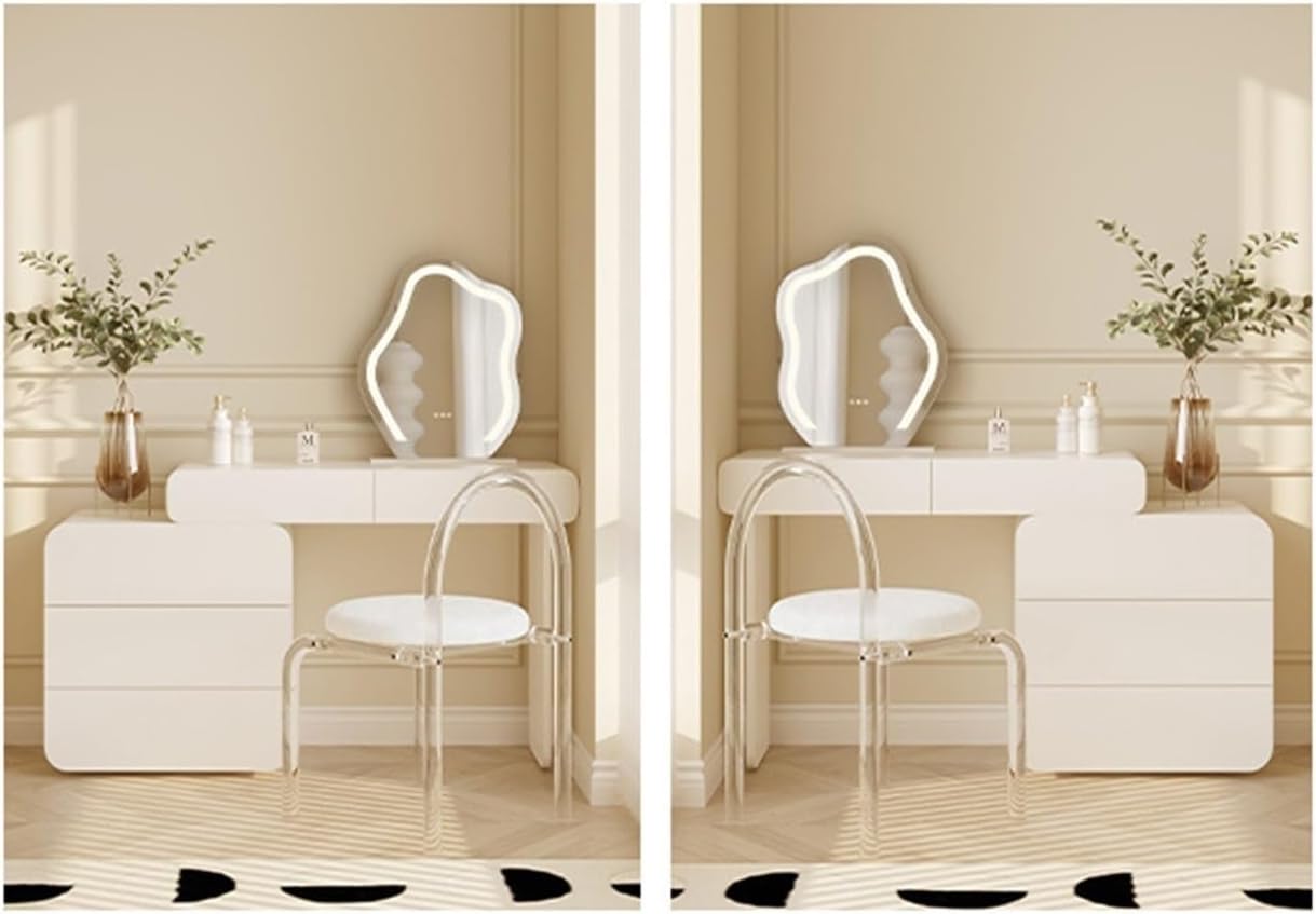 Vanity Desk Modern White Vanity Set with 5 Drawers, Makeup Mirror and Acrylic Transparent Chair, Makeup Vanity Perfect for Wife Girlfriend Fashionable Girls Makeup Dressing Table