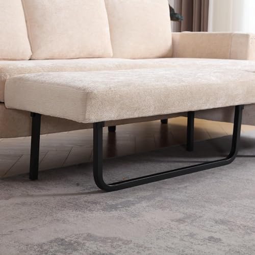 Sleeper Sectional Sofa with Storage Chaise, Side Table, L Shape Chenille Pull Out Sofa Bed, 3 Seater Convertible Couch for Living Room, Apartment, Small Space, Office, Dorm, Beige
