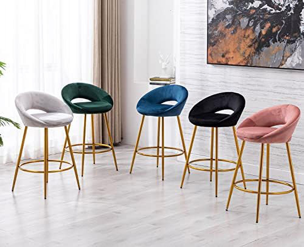 NLIBOOMLife Lovely 30" Velvet  Stools  with Gold Metal Legs  Mid Century Modern  Stools Low Back for Kitchen Island Home Pub-Silver