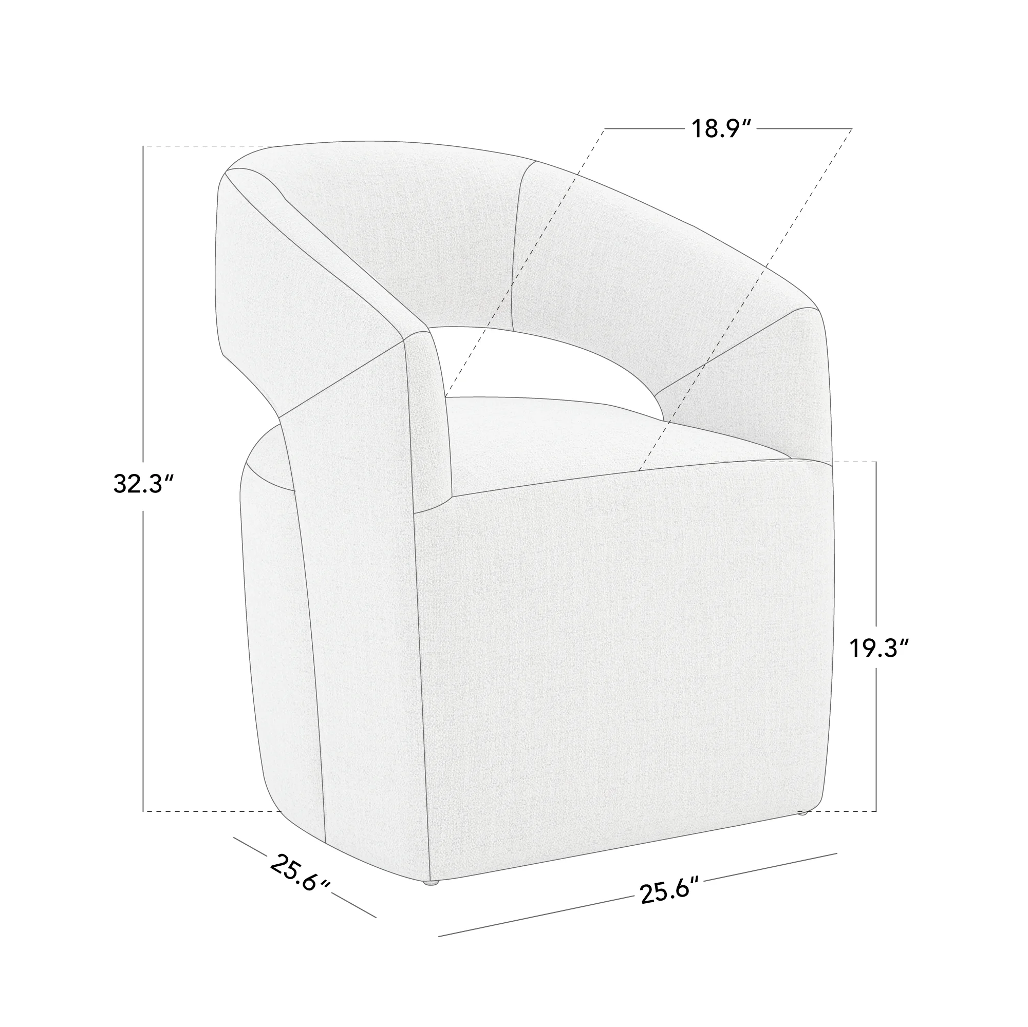 CHITA Modern Dining Chair with Caster Wheels & Open Back, Upholstered Dining Room Chairs, Fabric in Cloud