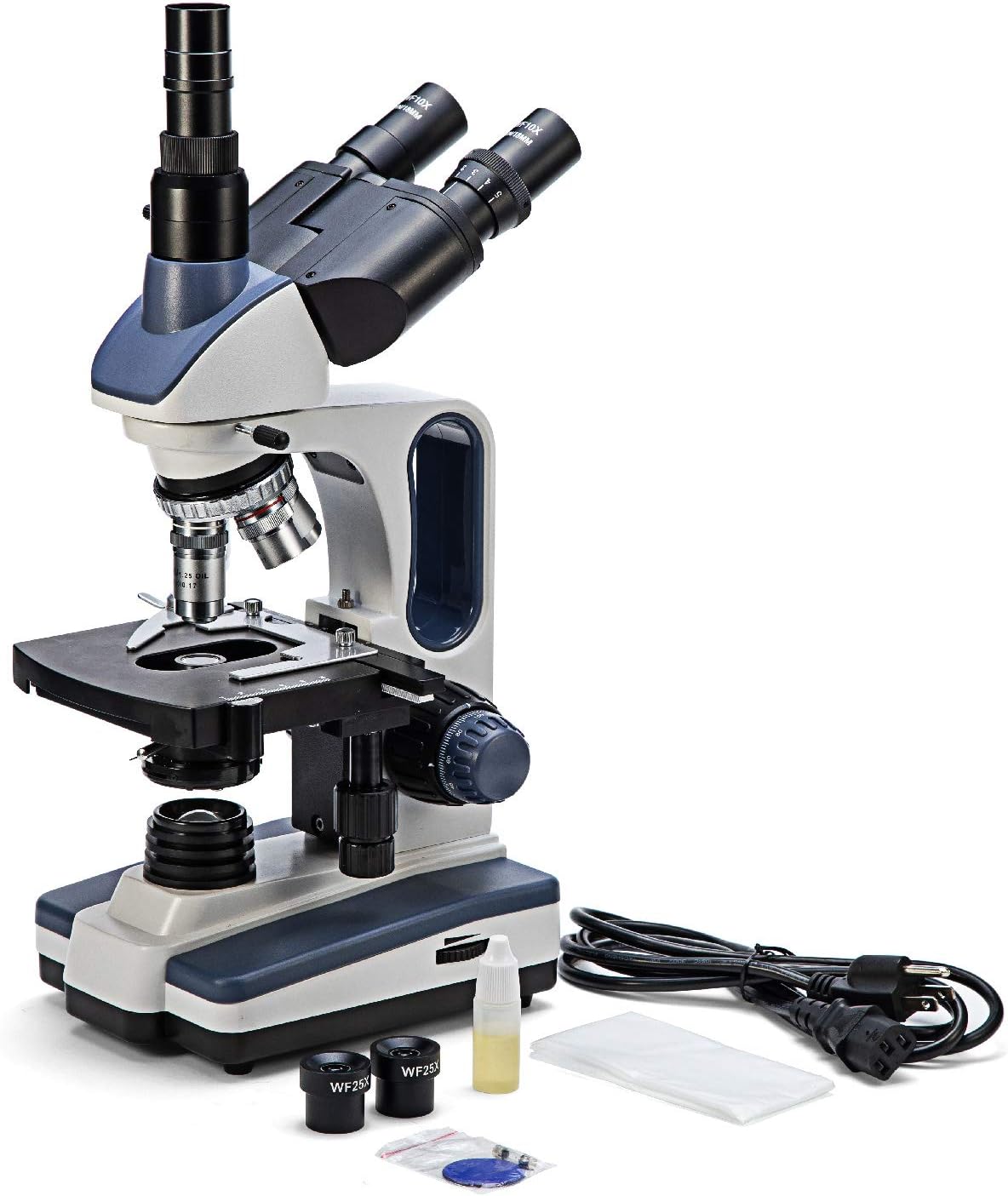 Swift Trinocular Compound Microscope SW350T,40X-2500X Magnification,Siedentopf Head,Research-Grade,Two-Layer Mechanical Stage,1.3mp Camera and Software Windows and Mac Compatible