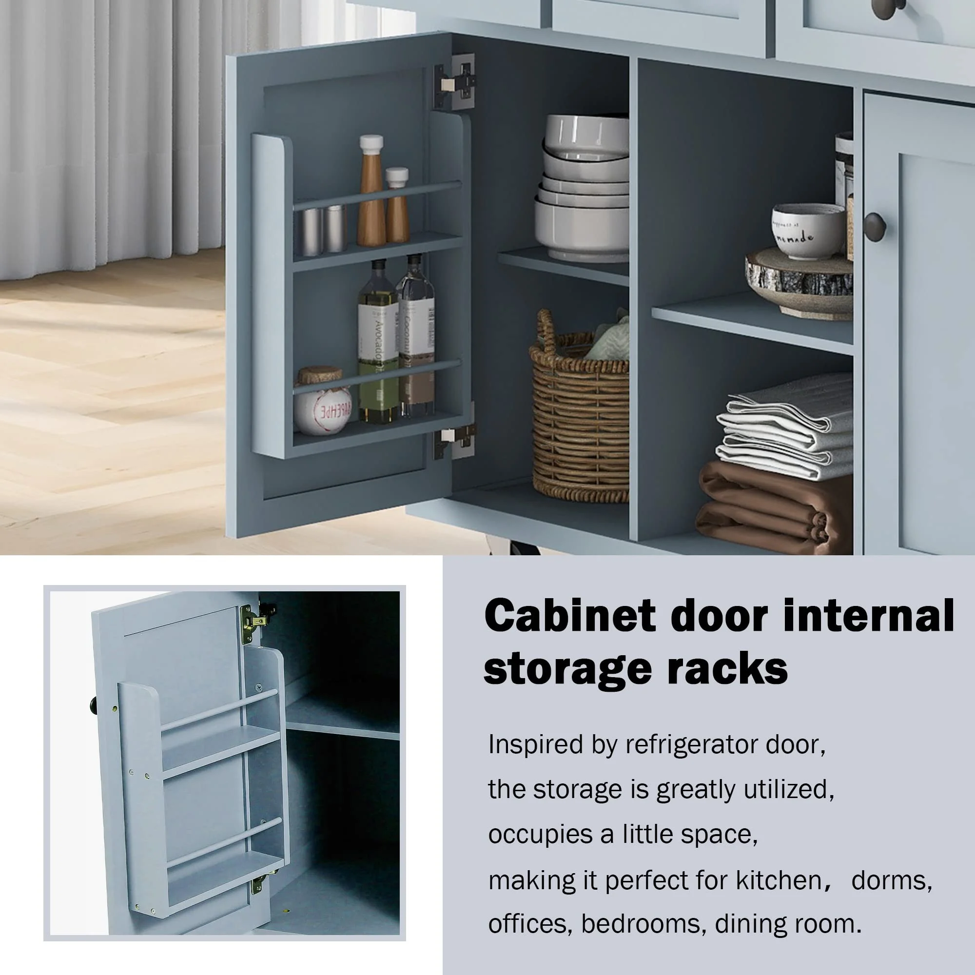 Kitchen Island Cart on Wheels Portable Kitchen Cart with Drop Leaf Rolling Serving Utility Trolley Cart with Storage Cabinet and 3 Drawers, Kitchen Serving Cart for Dining Room, Bar