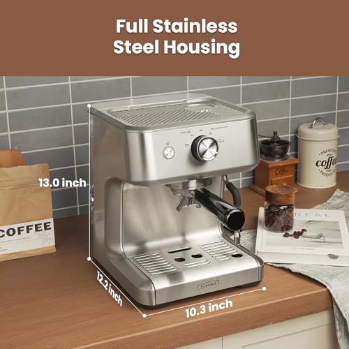 Gevi EzBru 1000 Commercial Espresso Machine, Barista Espresso Maker with Adjustable Temperature and Shot Volume, 2.2L Large Tank, Stainless Steel Cappuccino Latte Machine with Milk Frother Steam Wand