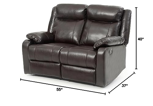 Glory Furniture Ward Faux Leather Double Reclining Loveseat in Dark Brown