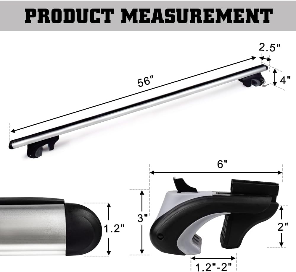 Otherya Aero Aluminum Universal 56'' Roof Rack Cross Bars, Existing Raised Side Rail with Gap -200 lbs Load Capacity