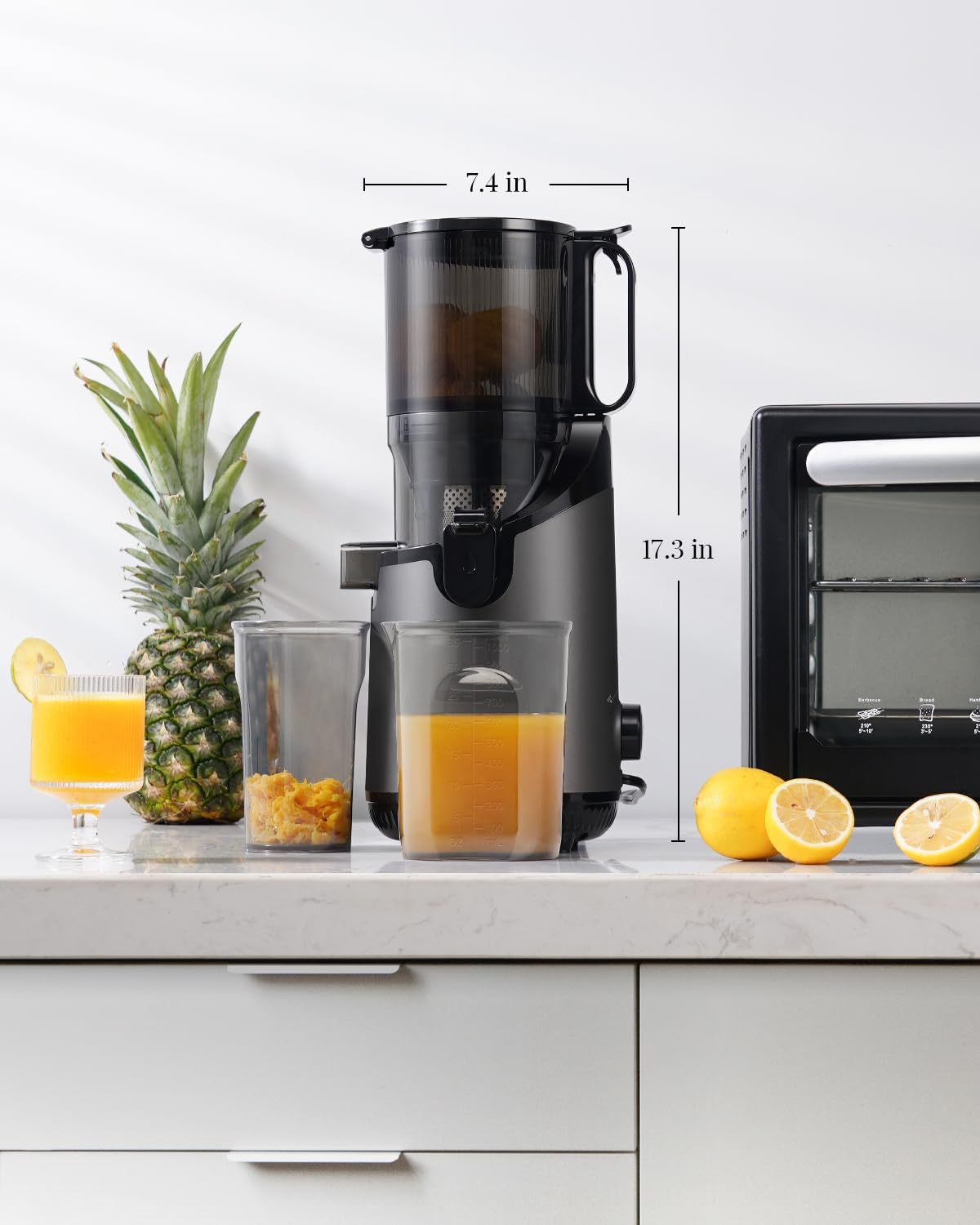 GDOR Self Feeding Cold Press Juicer, Slow Juicer Machines with Large Feed Chute 5.3", Juice Extractor for Whole Fruits & Vegetables, Easy to clean,250W, Gun Grey