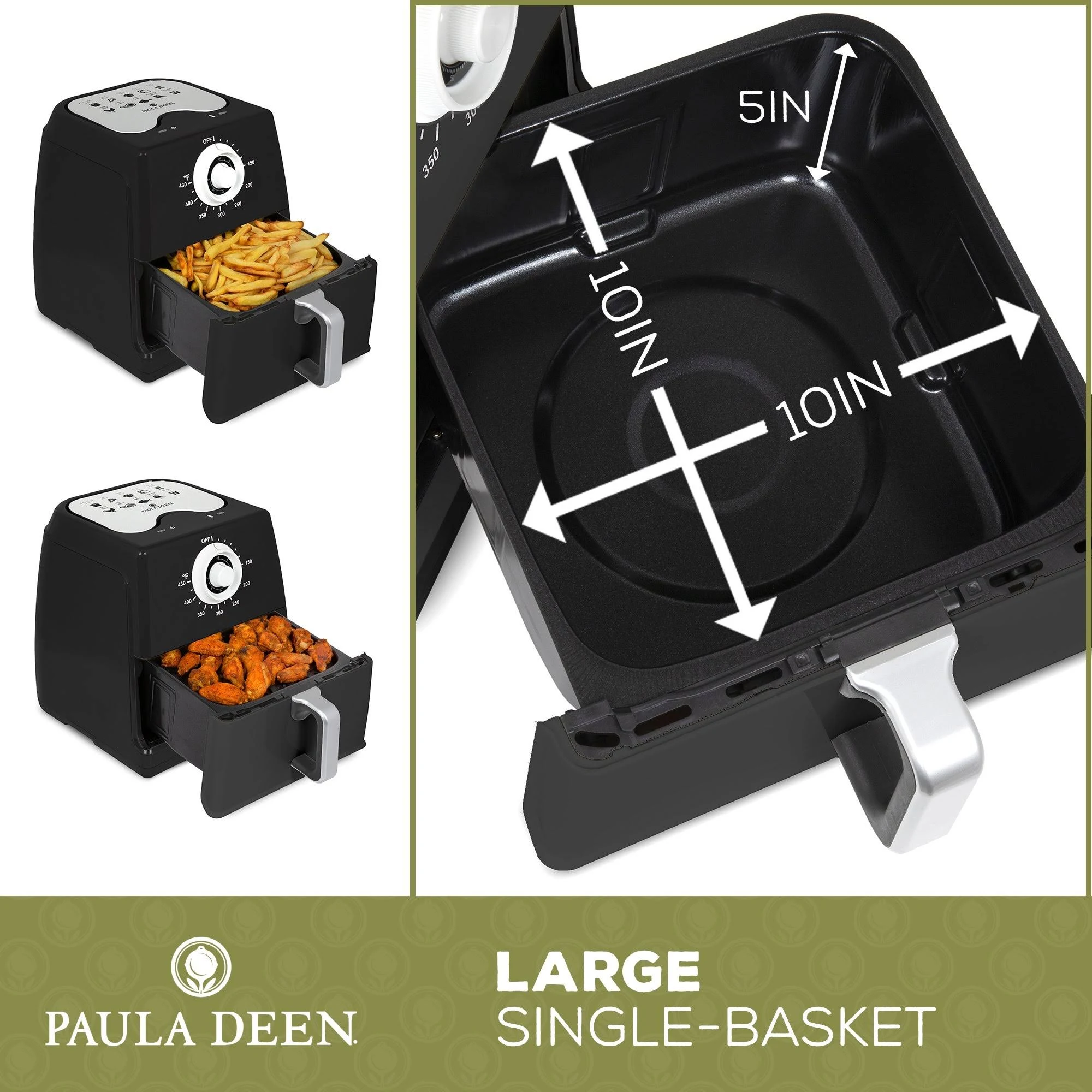 Paula Deen 8.5qt (1700 watt) Large Air Fryer, Rapid Air Circulation System, Square Single Basket System - Red