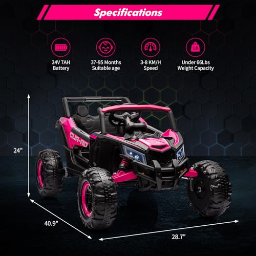 24V Ride On UTV Car, Battery Powered Electric Vehicles, Kids UTV with Remote Control, Spring Suspension,200W Motor, Metal Frame, USB, Music, LED Lights, Ride On Toy for Kids