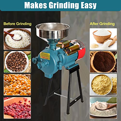 SLSY Electric Grain Mill Wet Dry Mill Grinder 3000W, 110V Commercial Grain Grinder Machine for Cereals Corn Grain Wheat Feed Mill