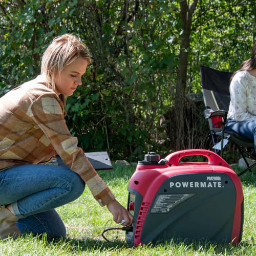 Powermate PM2000i 2,000-Watt Gas-Powered Portable Inverter Generator - Quiet Performance - Ideal for Home, Camping, RV and Outdoor Activites - Reliable Power for Emergencies and Recreation - Red/Black