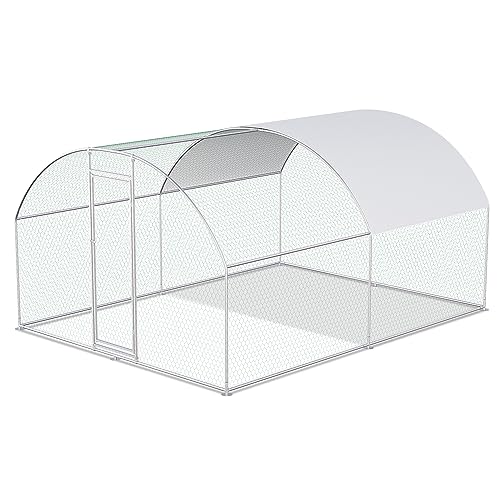 Chicken Coop Large Metal Chicken House/Pen for 6/10 Chickens with Waterproof Cover Walk-in Poultry Cage for Chicken Run,Chicken House for Outdoor Farm Use(9.8'Lx6.5'Wx6.5'H)
