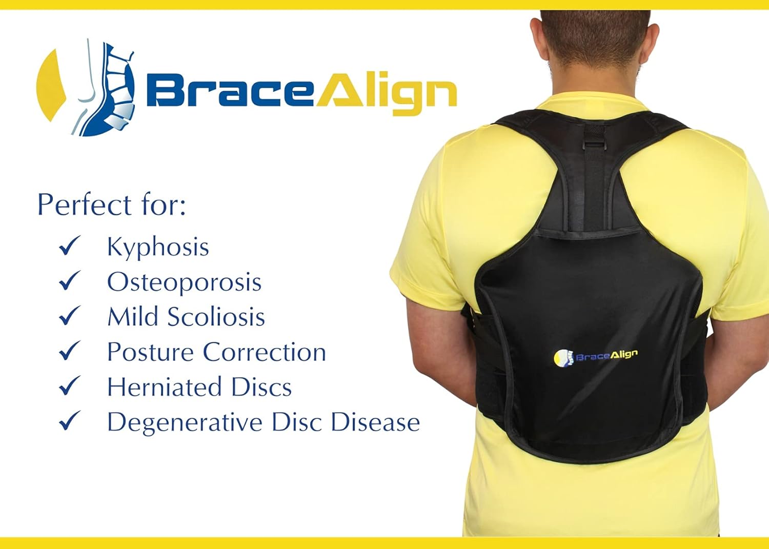 TLSO Thoracic Medical Back Brace PDAC L0456 L0457 - Pain Relief and Straightener for Fractures, Post Op, Herniated Disc, DDD and Spinal Trauma, Mild Scoliosis, Kyphosis, Osteoporosis by Brace Align (One Size)