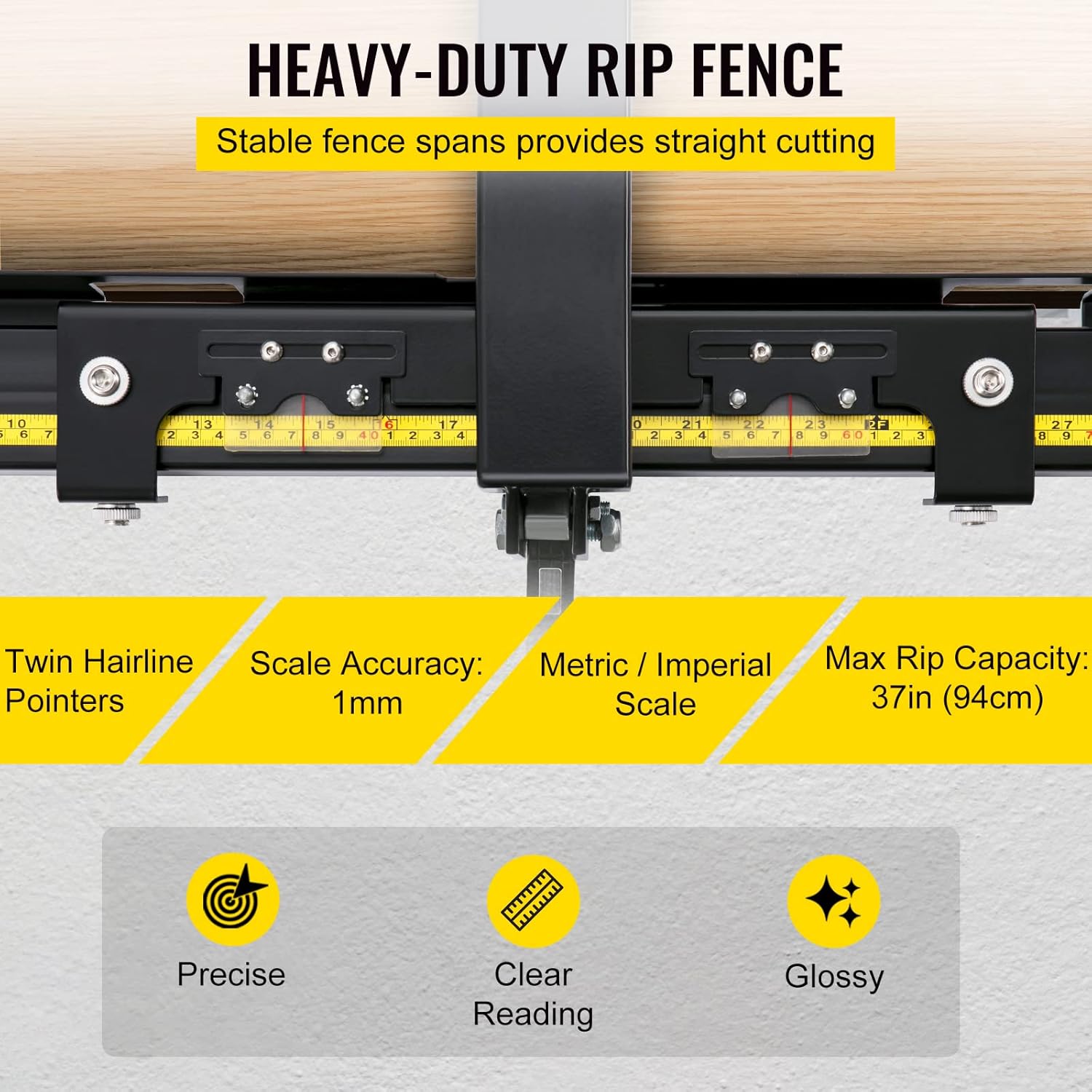 VEVOR Table Saw Fence System, 37×57 Classic Table Saw Fence Rail, Metric/Imperial Scale, Adjustable Hole Saw Fence System, w/Front Guide Bar Table Saw Fence, Tablesaw Fence Slide for Easy Gliding