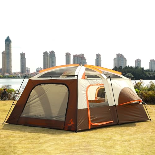 KTT Extra Large Tent 10-12-14 Person(Style-B),Family Cabin Tents,2 Rooms,3 Doors and 3 Windows with Mesh,Straight Wall,Waterproof,Double Layer,Big Tent for Outdoor,Picnic,Camping,Family Gathering