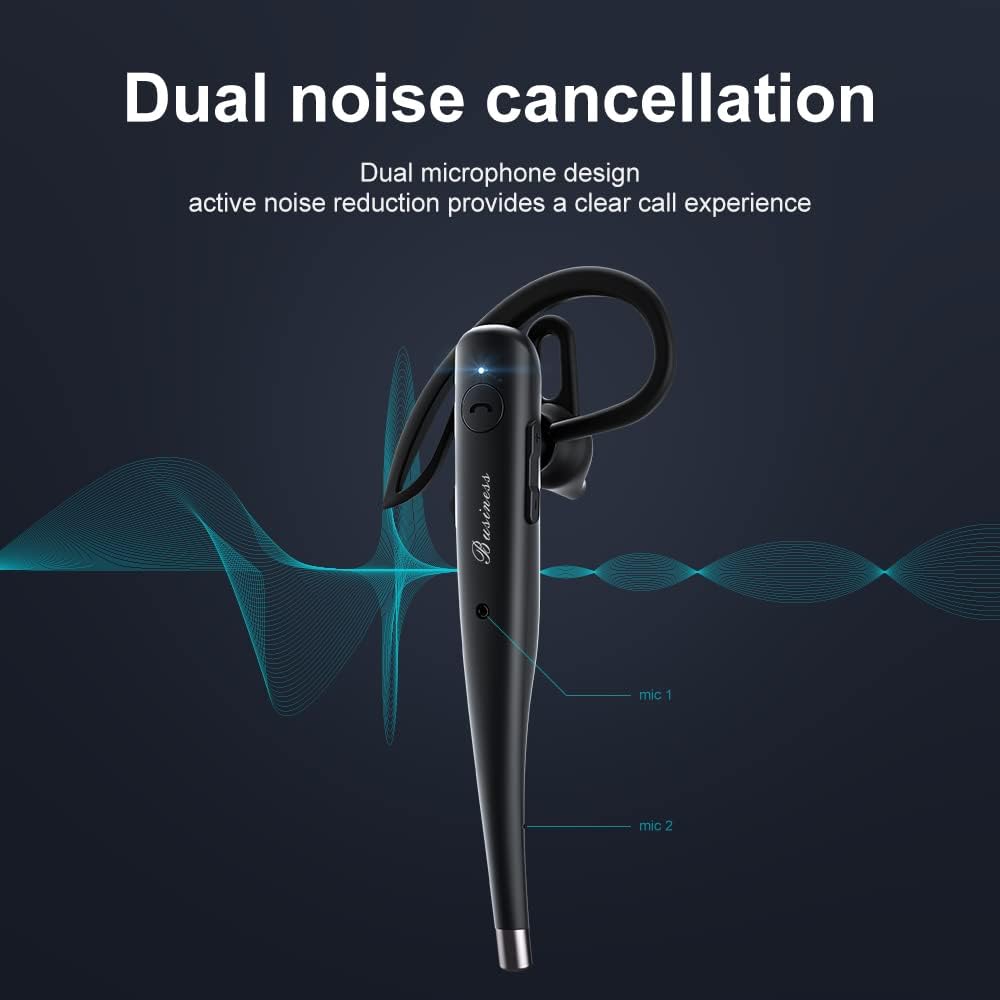 Bluetooth Headset V5.1 with Mic Bluetooth Headset Built-in Active Noise Cancelling Dual Microphone Wireless Headset, Truck Driver Bluetooth Headset Suitable for All Kinds of Smartphones,