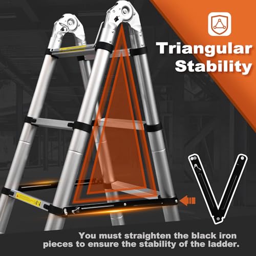 15.5 Ft Telescoping Ladder, SocTone Aluminum with Non-Slip Feet, 330lbs Max Capacity, Collapsible Ladder with Hooks for RV or Outdoor Work