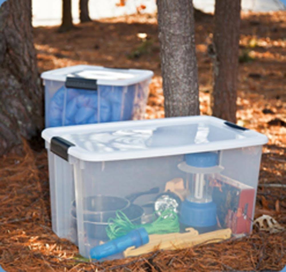 Sterilite 70 Quart Ultra Latch Storage Box with Lid u0026 See-Through Base (20 Pack)