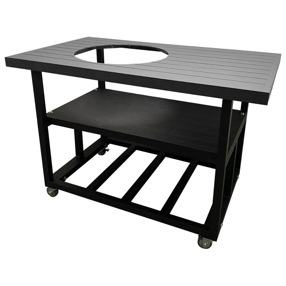 Heatmaster 52 in. Aluminum Grill Cart Table for Kamado Joe Classic I in Charcoal Grey with Locking Wheels, Lifetime Warranty