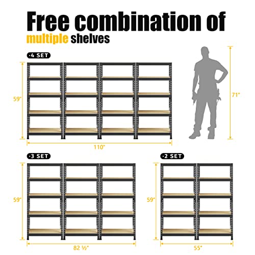 PrimeZone 2 Pack Storage Shelves 48" x 24" x 72" - 5 Tier Heavy Duty Adjustable Garage Storage Shelving, Metal Storage Utility Rack Shelf Unit for Warehouse Pantry Closet Kitchen, Black
