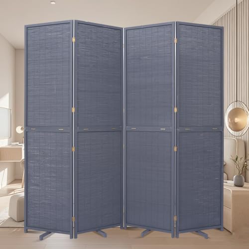 Bamboo Room Divider Folding Privacy Screens, Wall Divider for Room Separation, Portable Room Partitions and Dividers, 5.6FT Bamboo Mesh Woven Room Divider Panel (Brown, 4 Panel)