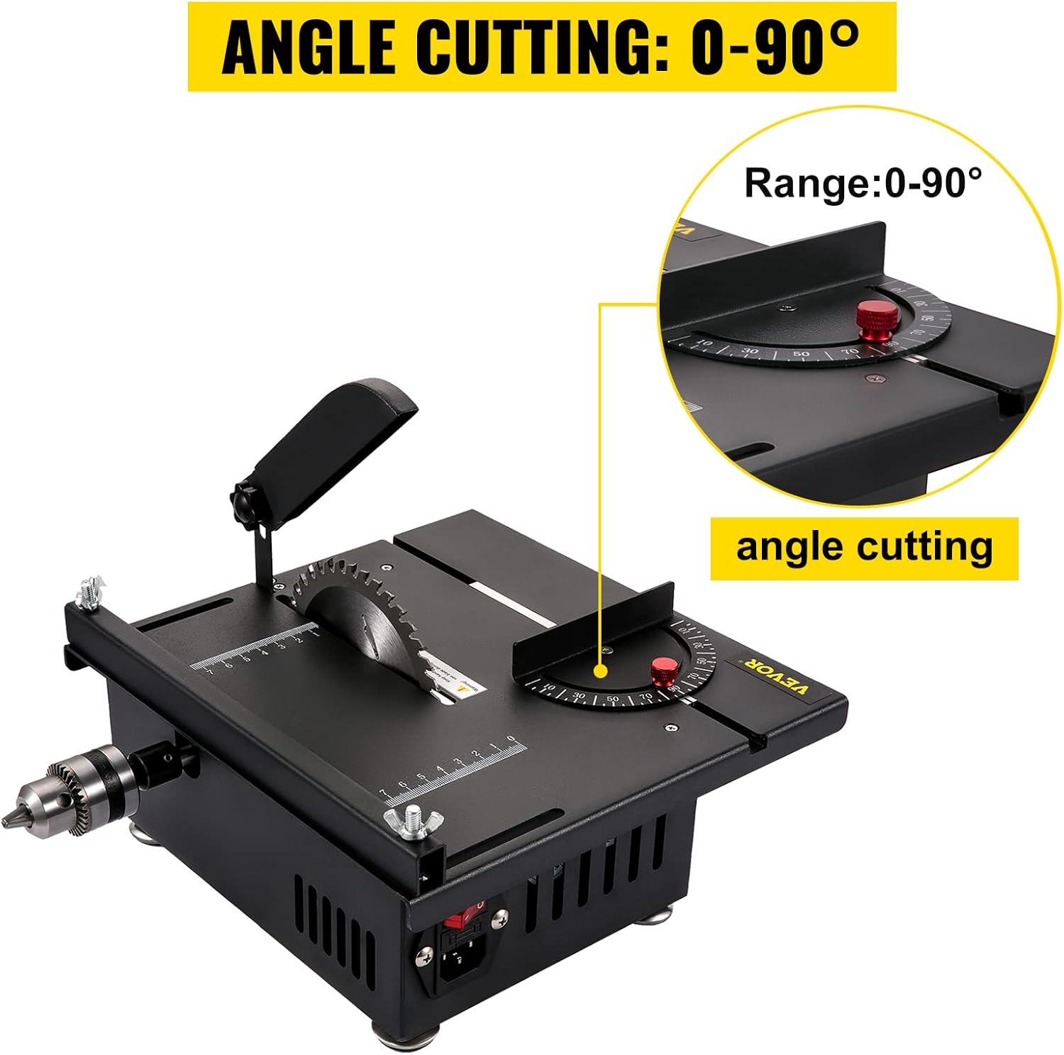 VEVOR Mini Hobby Table Saw for Woodworking DIY, 7 level power adapter, 200W 4000RMP Multifunctional Table Saws, 1.57in Cutting Depth, Cutting/Polishing Set.
