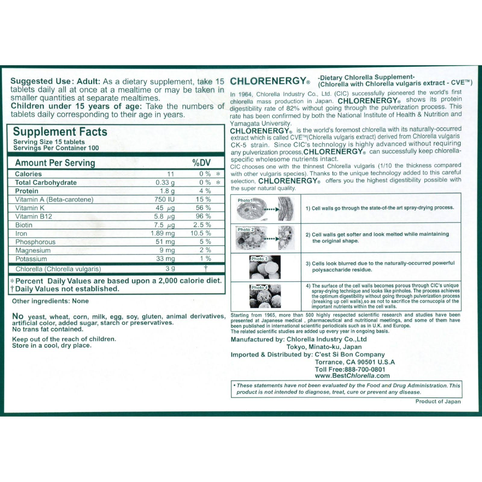 Chlorenergy Chlorella - 200 mg - 1500 Tablets