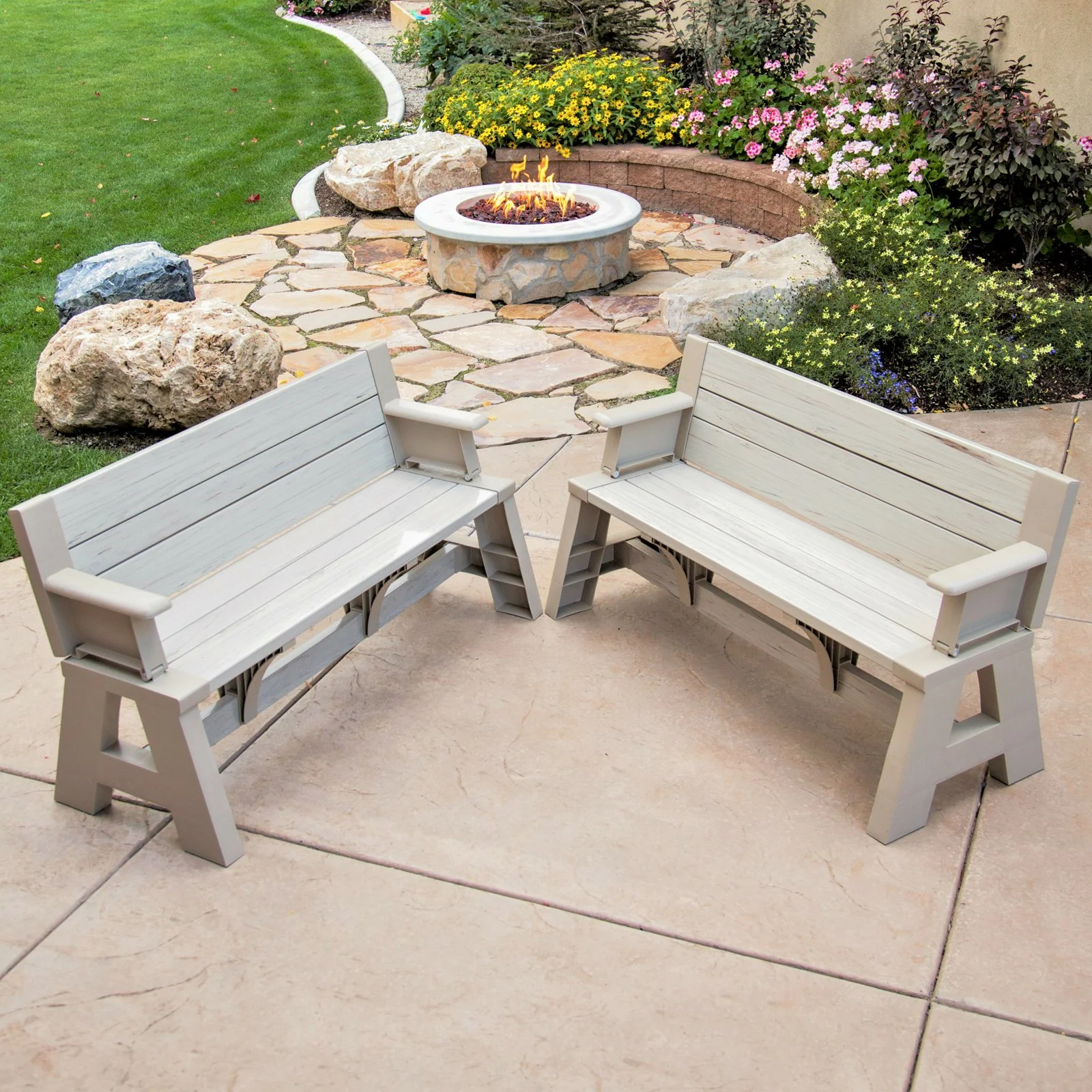 Convert a Bench Folding Picnic Table Bench, Tan