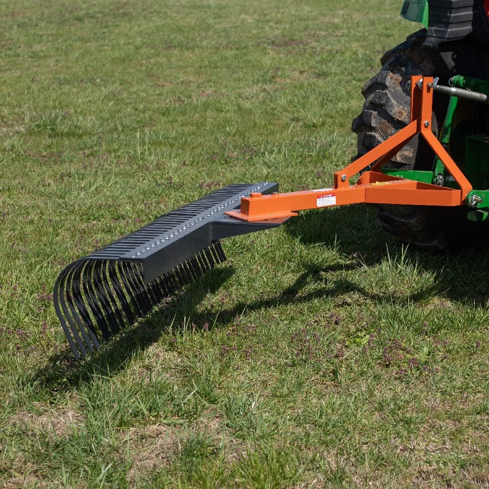 Titan Attachments 4 FT Landscape Rake for Compact Tractors, Tow-Behind Garden to