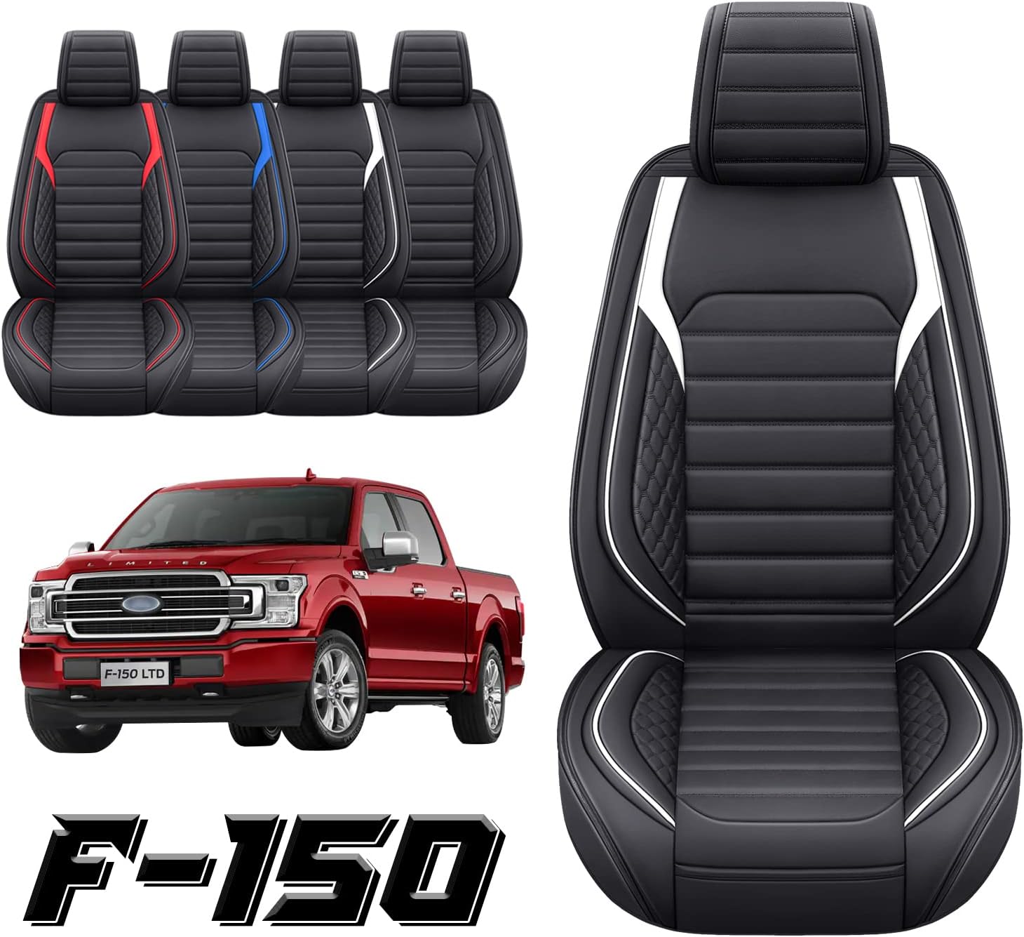 YIERTAI Custom Fit for Ford F150 Seat Covers Compatible with 2009-2022 F150 2017-2022 F250 F350 F450 Truck Crew Cab Supercab Super Duty Waterproof Leather Front Car Seat Cushion(2 PCS Front/Black)