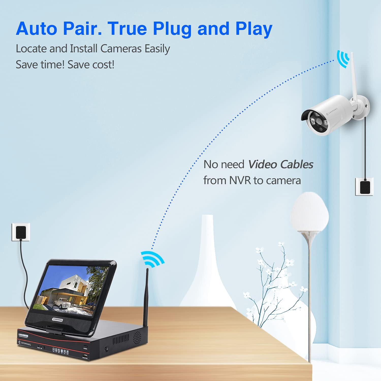 [8CH,Expandable] All in one with 10.1 Monitor Wireless Security Camera System, Cromorc Home Business CCTV Surveillance 1080P NVR, 4pcs 3MP Indoor Outdoor Night Vision One-Way Audio Camera,1TB HDD
