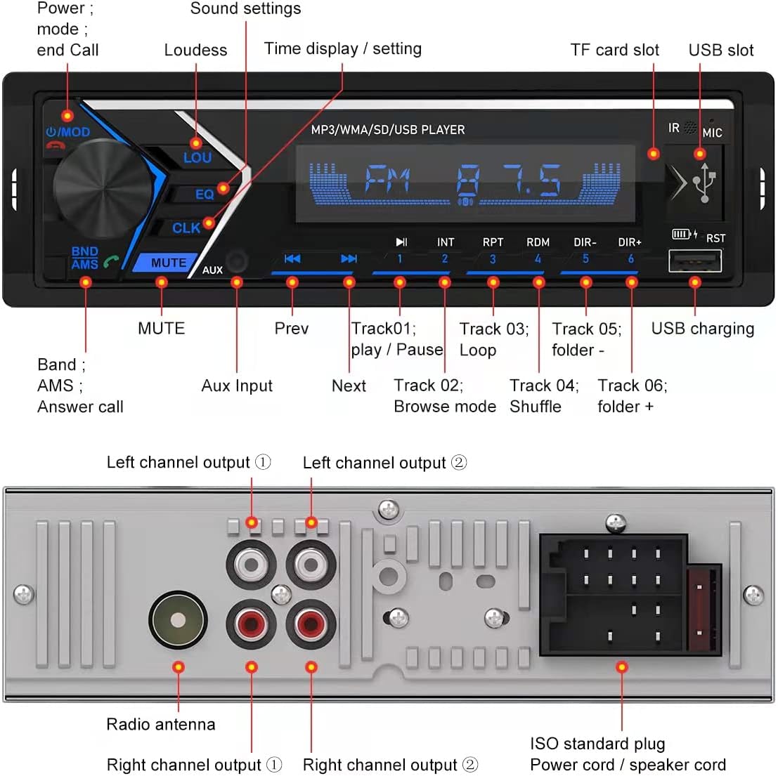 SOVLONG car Stereo, Dual Bluetooth Single Din in Dash Stereos for Car, Car Radio|Car Audio|Support USB, SD Card, AUX| Provide Remote Control Return