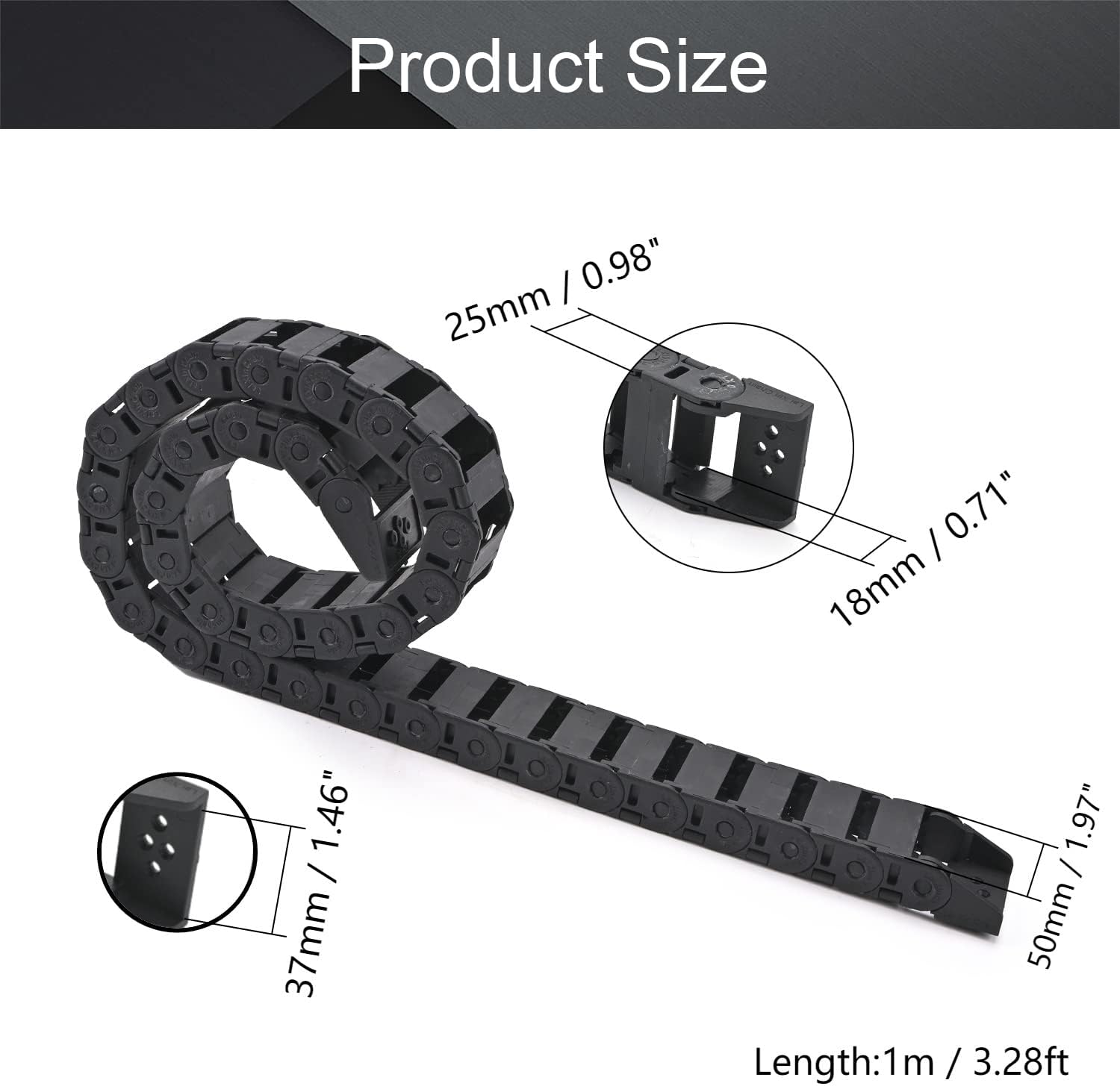 Fielect Drag Chain Cable Carrier Open Type with End Connectors R100 35X100mm 1 Meter Plastic for Electrical CNC Router Machines Black 1Pcs
