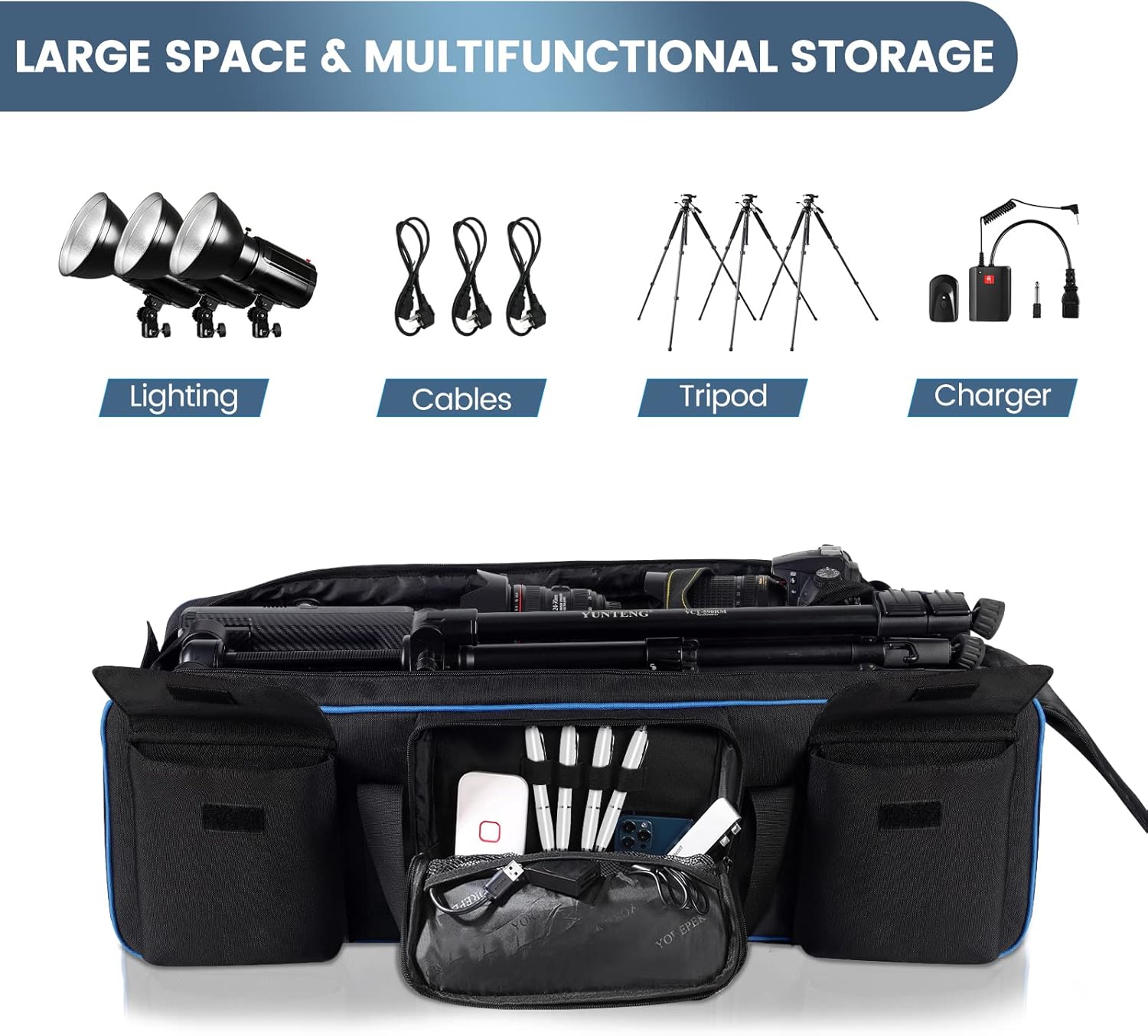 YOREPEK 30.5 Tripod Carrying Case Bag, Light Stand Bag with Strap Removable Padding, Photo Studio Equipment Large Case for Flash Light Stand, Tripods, Monopods, Umbrellas, Boom Stands