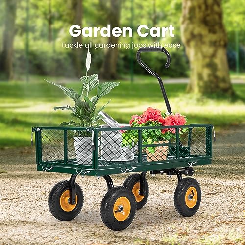VIVOHOME Garden Cart Steel Heavy Duty 900 LBS Yard and Garden Wagon with 10 inch Tire and Handle Attach to ATV or Tractor Black