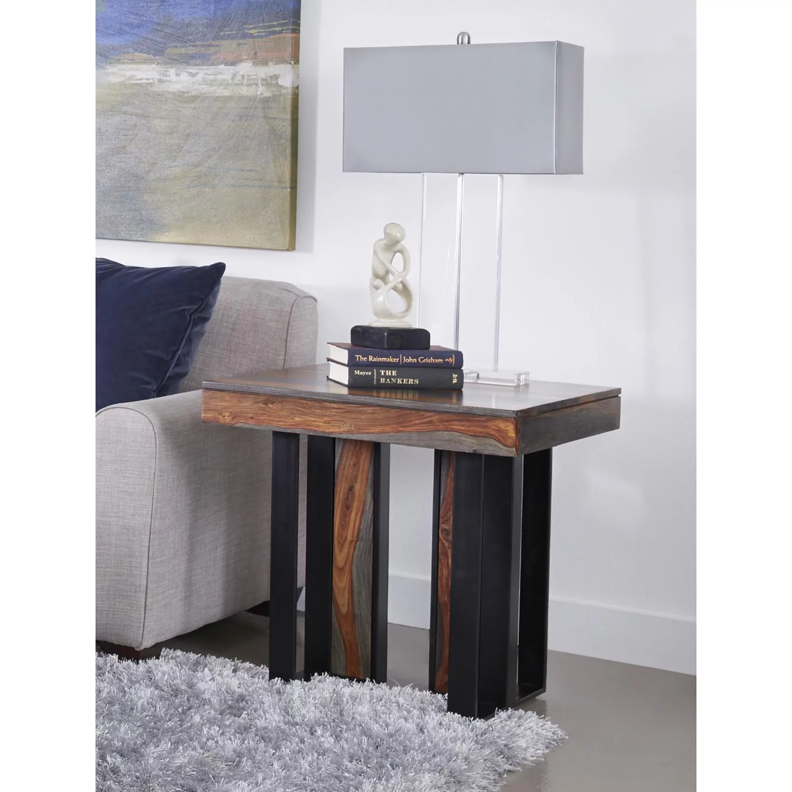 Coast To Coast Imports Sierra II Sheesham Wood & Iron Metal End Table in Brown