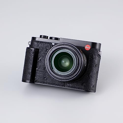 Camera Half Case for Leica Q3,SIUTATDSH Vintage Metal Genuine Leather Camera Protective Cases Stylish Portable Shockproof (BlackC)
