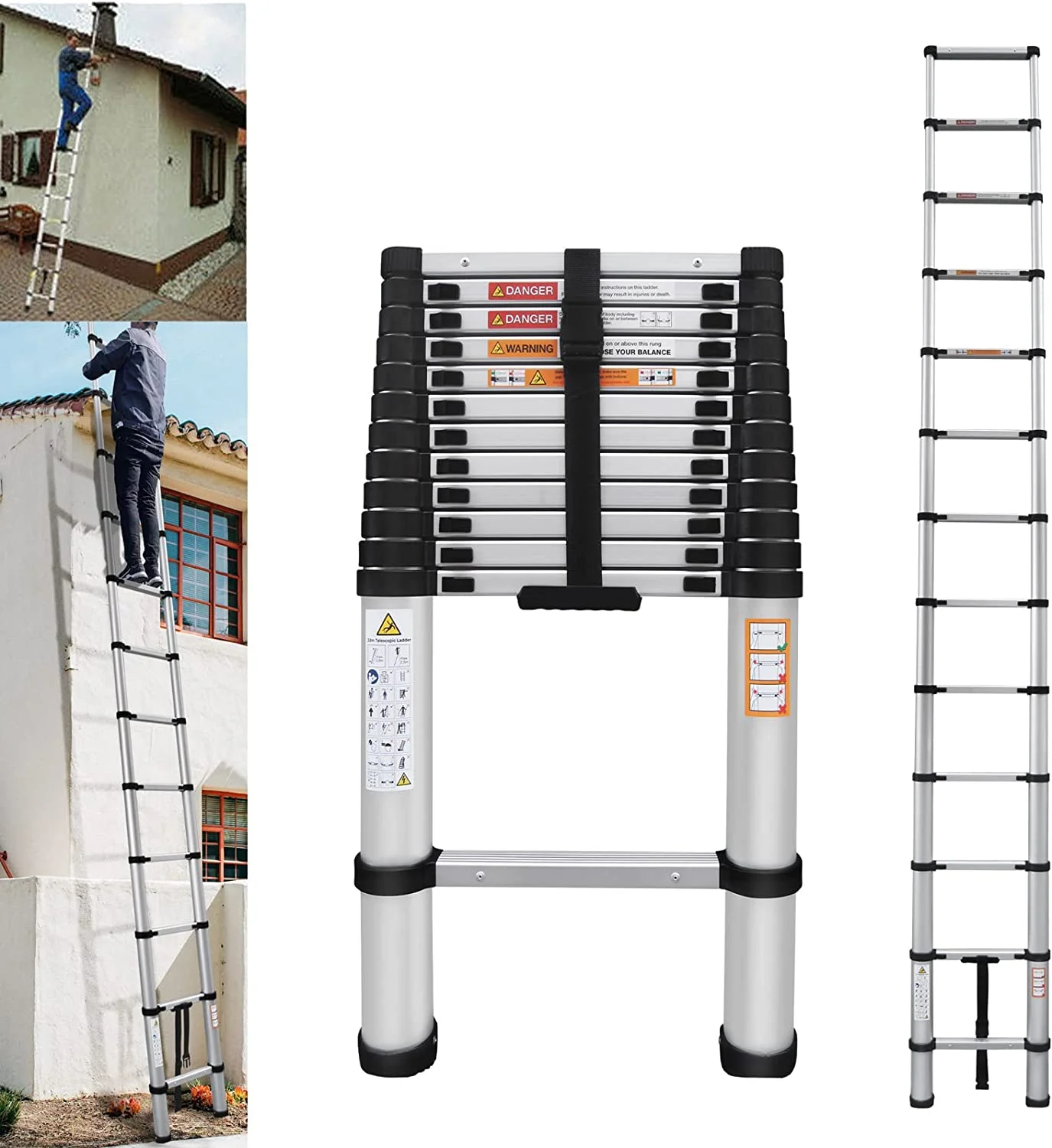 Telescoping Ladder 16FT Aluminum Telescoping Extension Ladder, Collapsible Ladder Attic Ladder Rv Ladder, Portable Telescopic Ladder for Outdoor Working & Household Use, Folding Ladder 330lb Capacity
