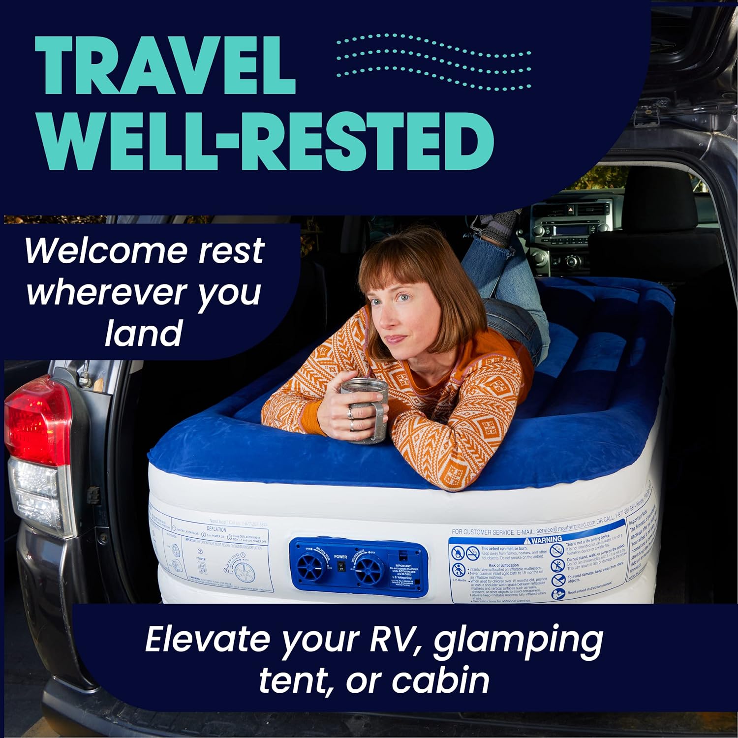 EnerPlex Air Mattress for Camping - Luxury 15 Inflatable Queen Mattress Bed w/ Built-in Dual Pump for Travel & Home Use