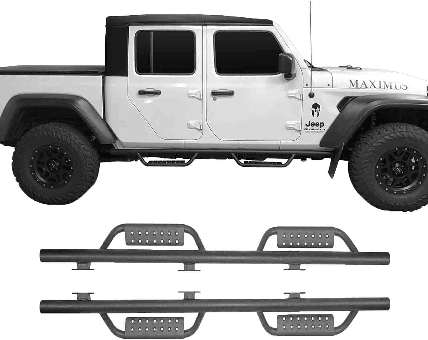 V8 GOD Gladiator Side Step Running Board Side Rail Tubular Nerf Bar Rock Slider Compatible with Jeep Gladiator JT 2020 2021 2022 Sport | Sport S | Overland | Rubicon | Rubicon Launch Edition
