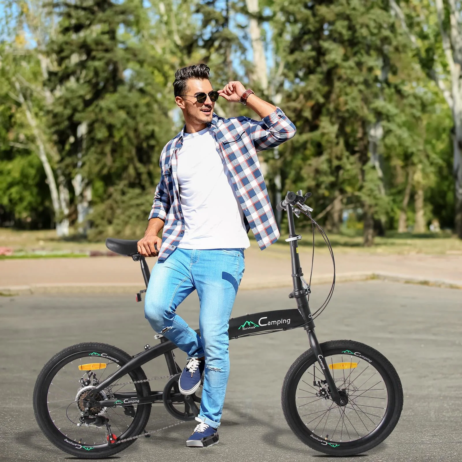 Zimtown 20 Adult Folding Bike, 7 Speed Shimano Lightweight City Commuter Bicycle, Black
