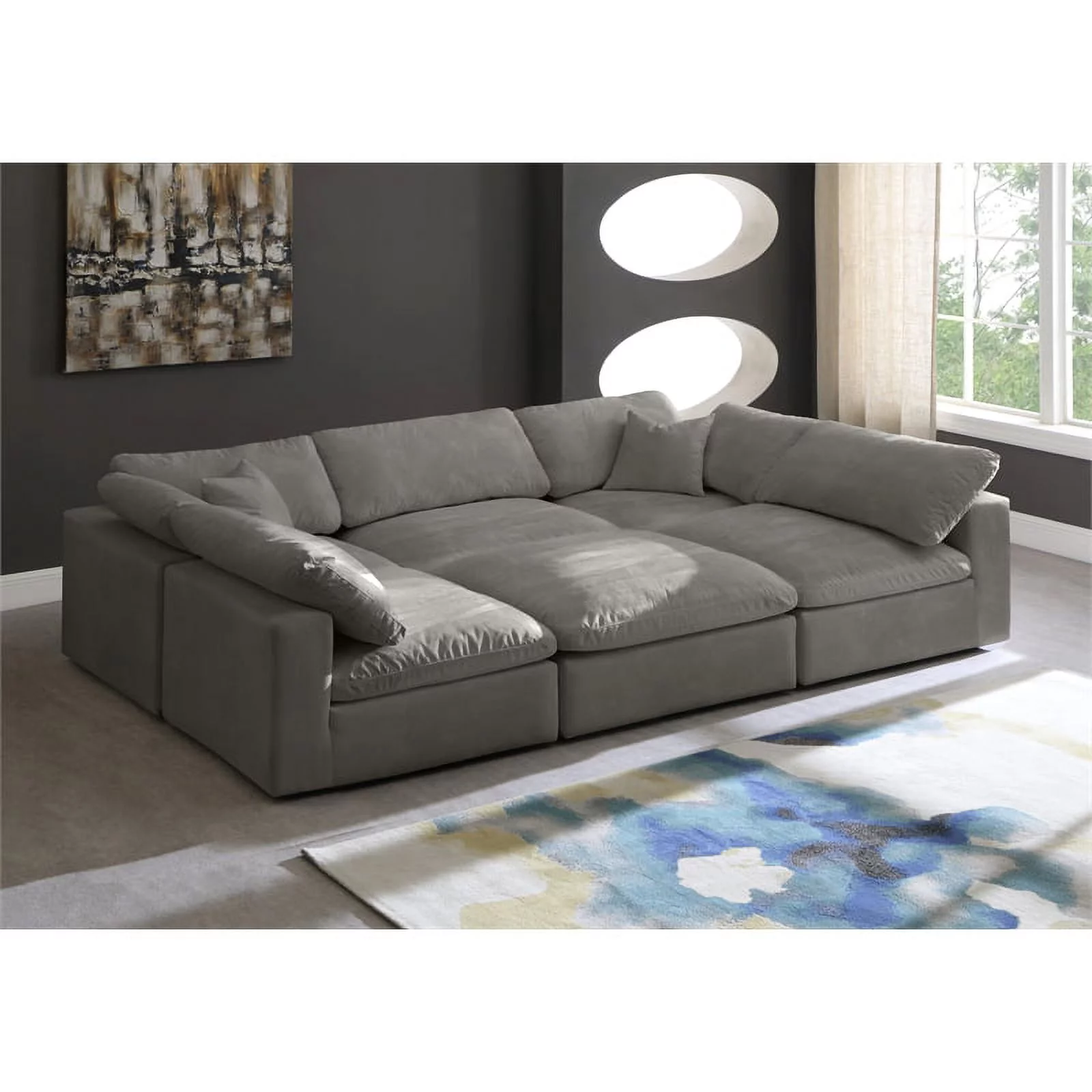Maklaine Contemporary Gray Velvet Down Filled Modular Sectional Sofa