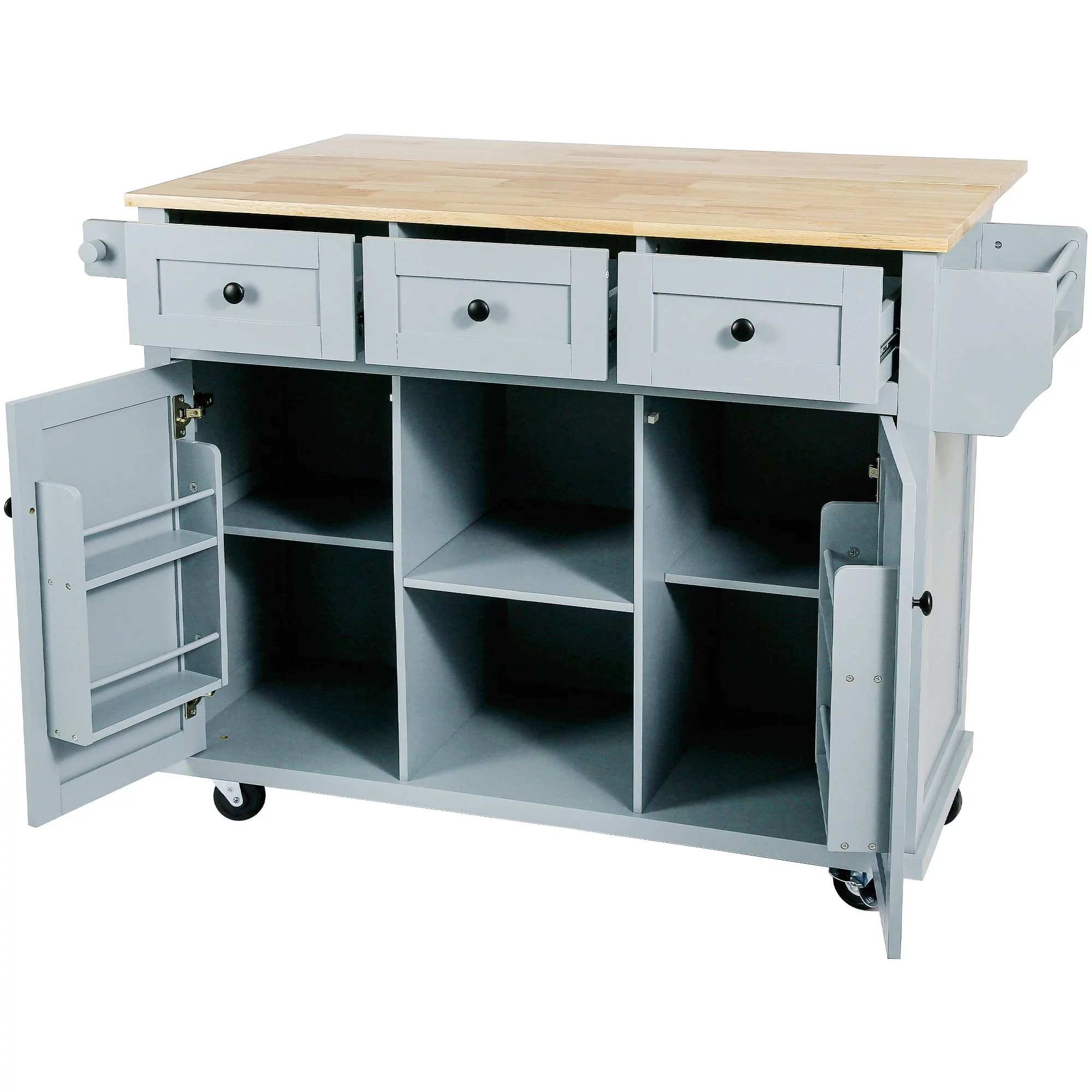 Churanty Kitchen Island with Drop Leaf and Wheels Rolling Kitchen Cart with Storage and Cabinet and 3 Drawers for Dining Room,Blue - Curated Treasures Market