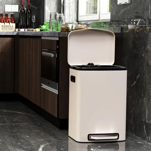 pouseayar Stainless Steel Large Trash Can with Soft Close Lid - Foot Pedal Rectangular Garbage Bin Fingerprint-Proof, and Durable for Kitchen, Home, and Office