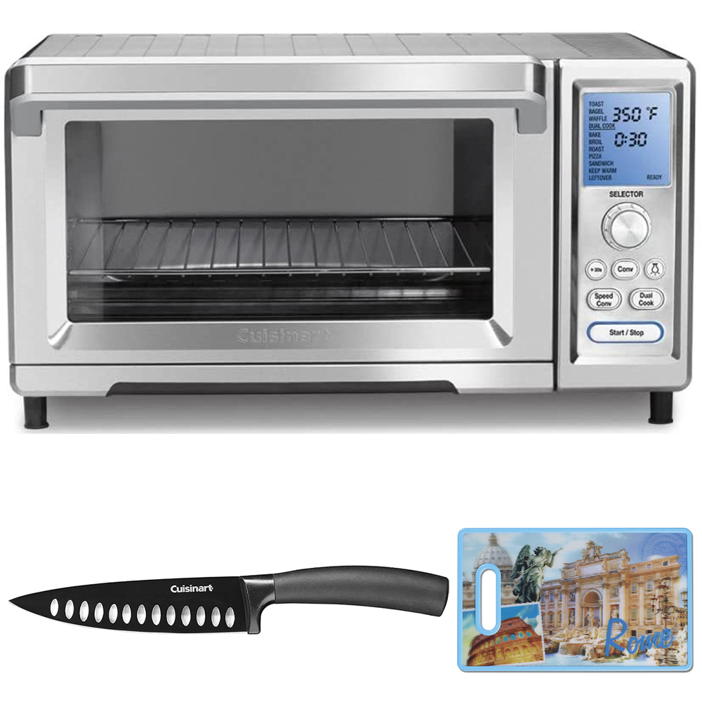 Cuisinart TOB-260N1 Chef's Convection Toaster Oven, Stainless Steel Bundle with Cuisinart Classic Nonstick Edge 6" Chef's Knife Black and Cuisinart 3D City Collection Rome Cutting Board