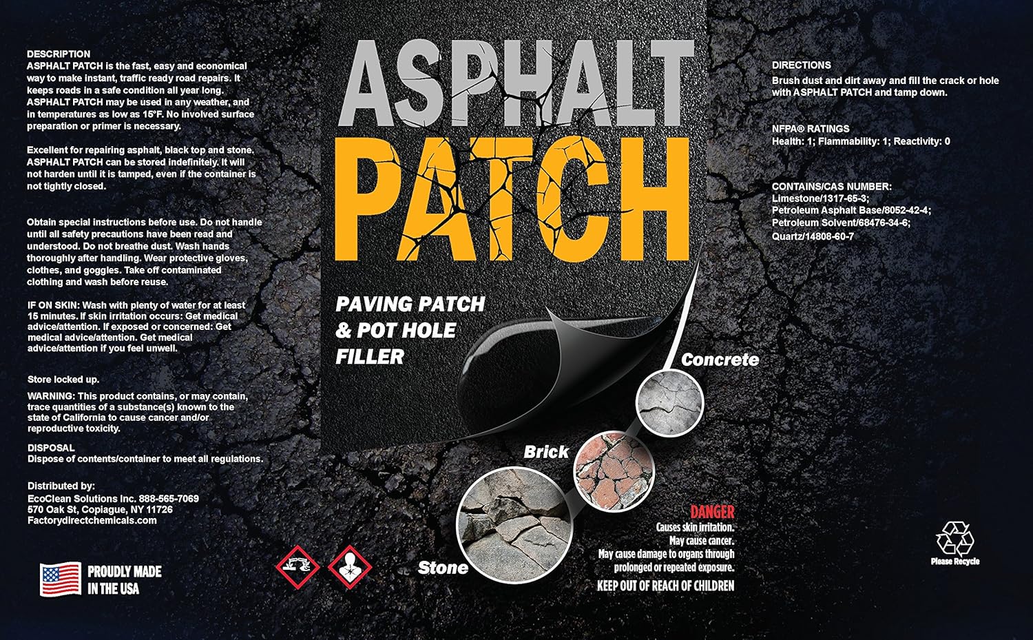 ASPHALT PATCH & POTHOLE FILLER 56 lb Pail | Pothole Repair Kit | Driveway Patch | Paving Patch - 5 Gallon Pail Pack of 2