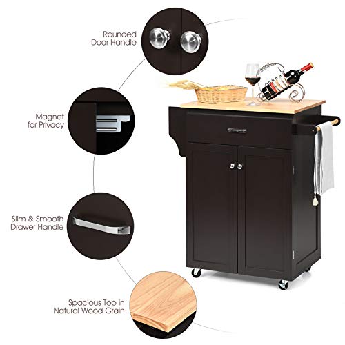 IFANNY Kitchen Island, Small Rolling Cart with Drawers, 2 Door Cabinet, Spice Rack & Towel Handle, Kitchen Carts on Wheels with Storage, Modern Island Table for Kitchen, Dining Room, Restaurant