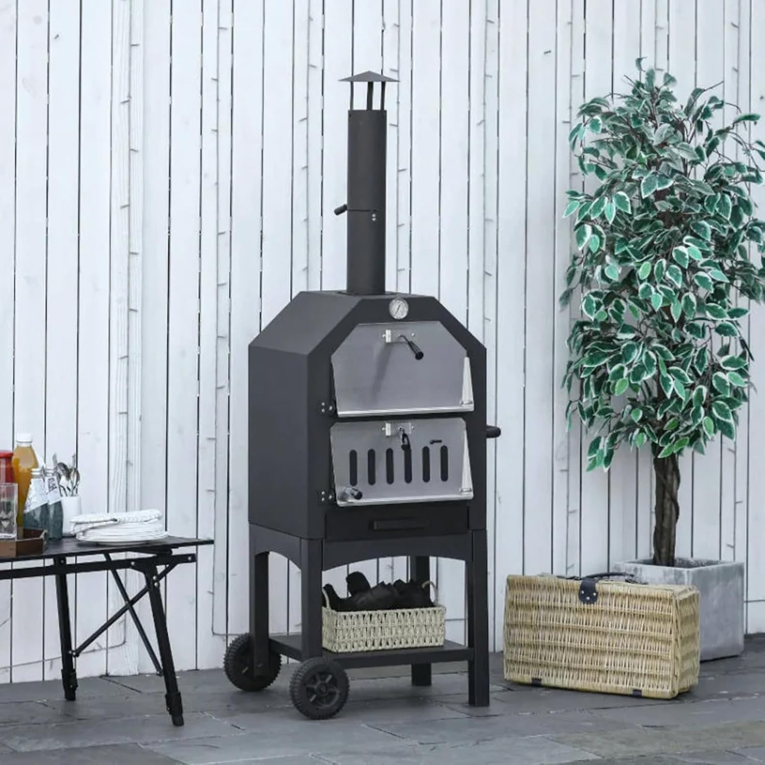 Pizza Oven Outdoor, Wood-Fired Pizza Oven 63" Height Patio Pizza Maker with Pizza Stone, Pizza Peel, Grill Rack and Waterproof Cover for Outside Backyard Camping