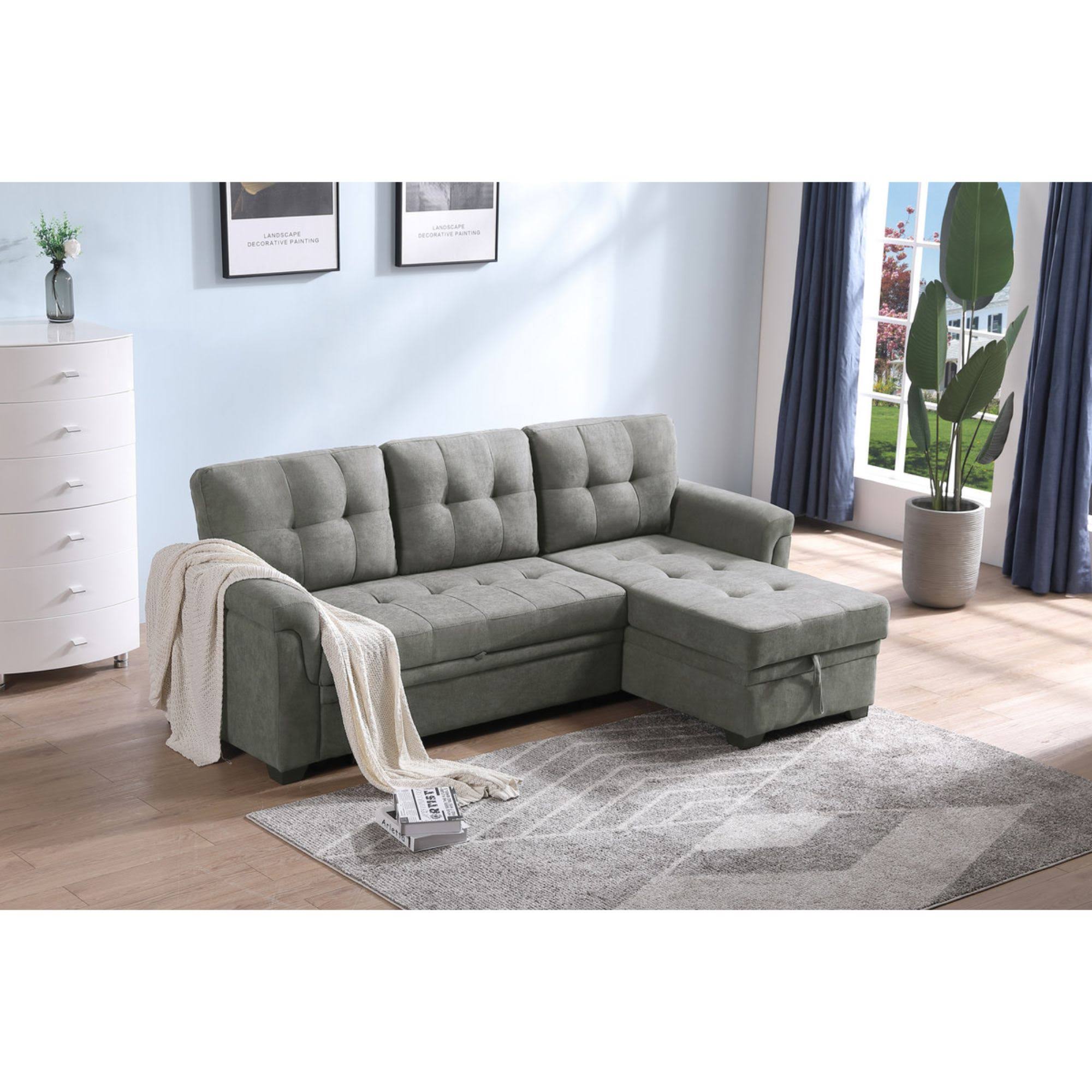 Lilola Home Lucca Light Gray Fabric Reversible Sectional Sleeper Sofa Chaise with Storage