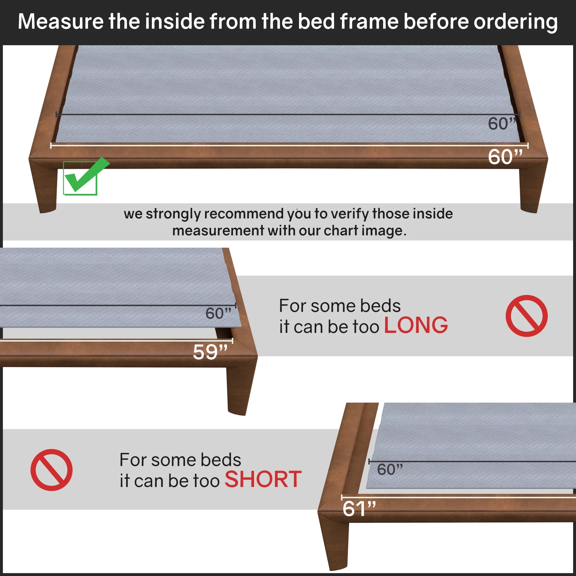 Continental Sleep, 0.75” horizontal Mattress Support Wood Slats with Cover, Queen, Gray